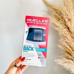 NEW MUELLER Black Unisex Adjustable Strap Back Brace Steel Rod Stretch Support